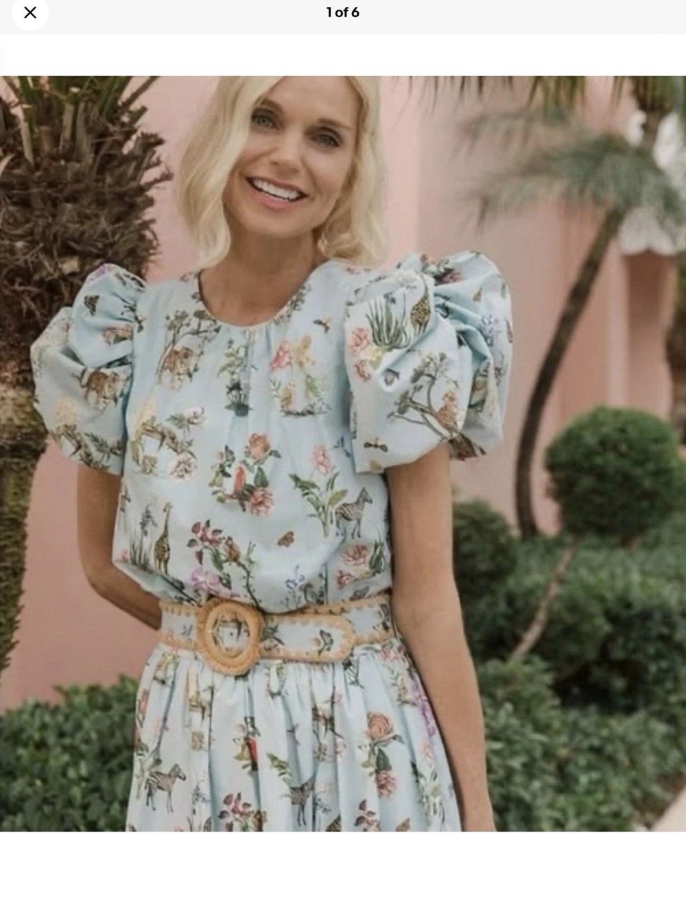 ANTONIO MELANI Pastel Blue Floral Print puff sleeve blouse